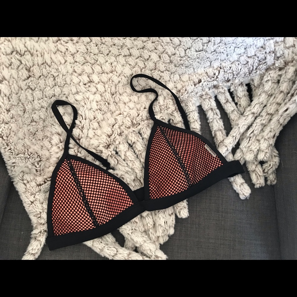 Neoprene neon orange black mesh triangl bikini